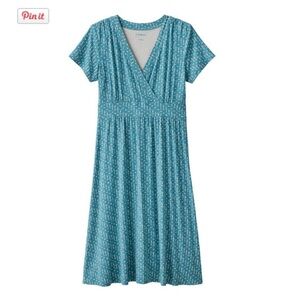 L.L. Bean Teal Patterned Cross Over Dress